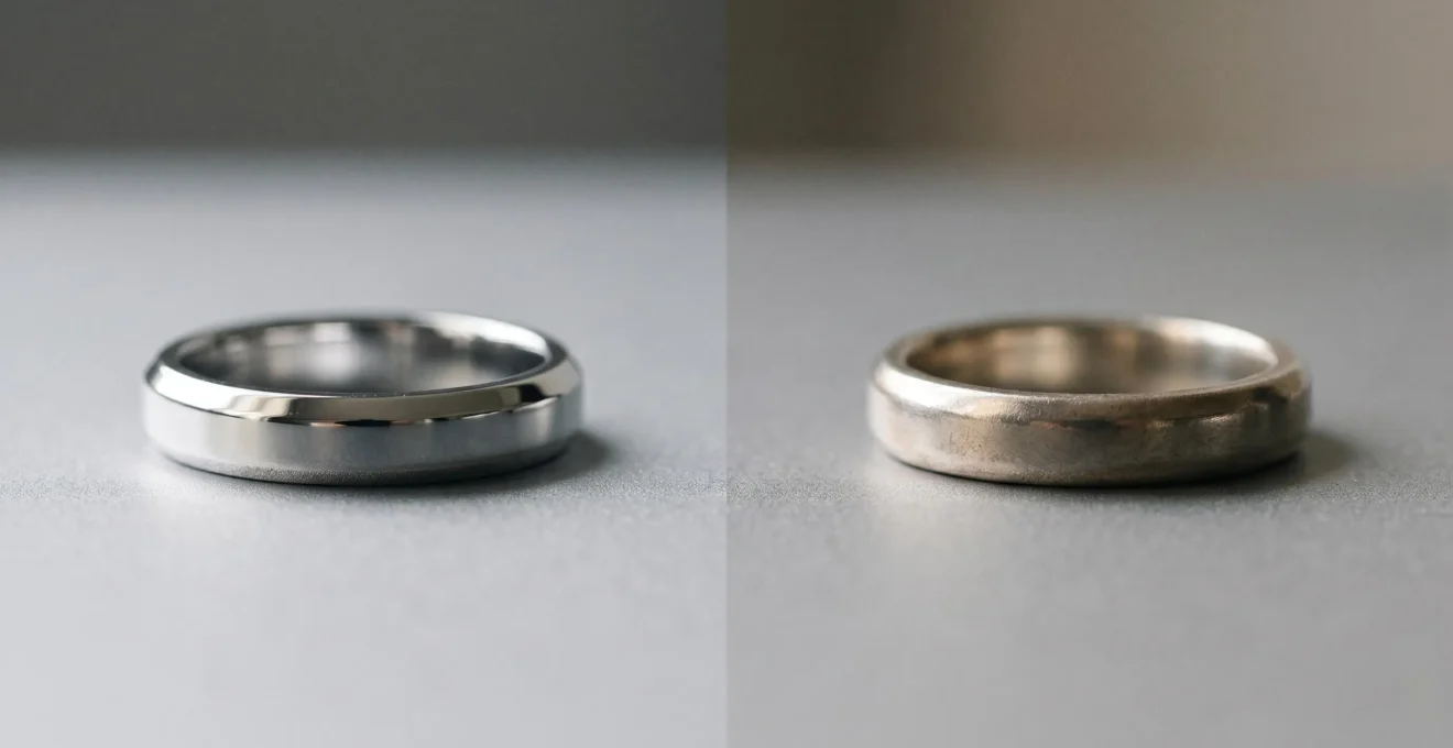Comparaison entre bijoux en argent rhodié et argent 925 classique avec focus sur l'éclat et l'entretien