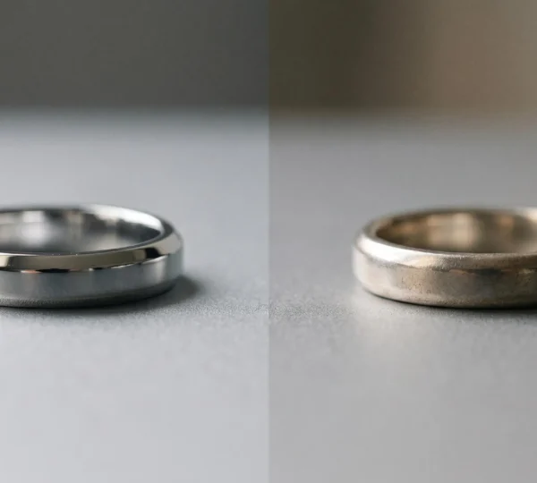 Comparaison entre bijoux en argent rhodié et argent 925 classique avec focus sur l'éclat et l'entretien