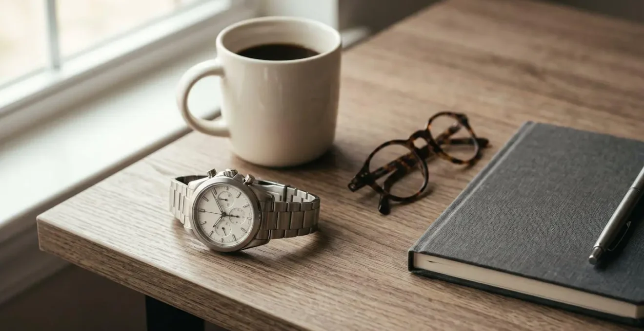 Chronographe de luxe sophistiqué présenté dans un contexte quotidien moderne