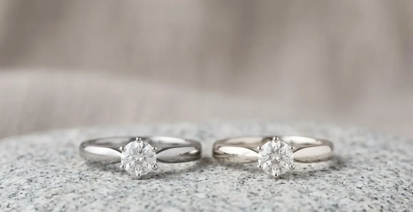 Comparaison visuelle entre platine et or blanc pour bijoux de luxe