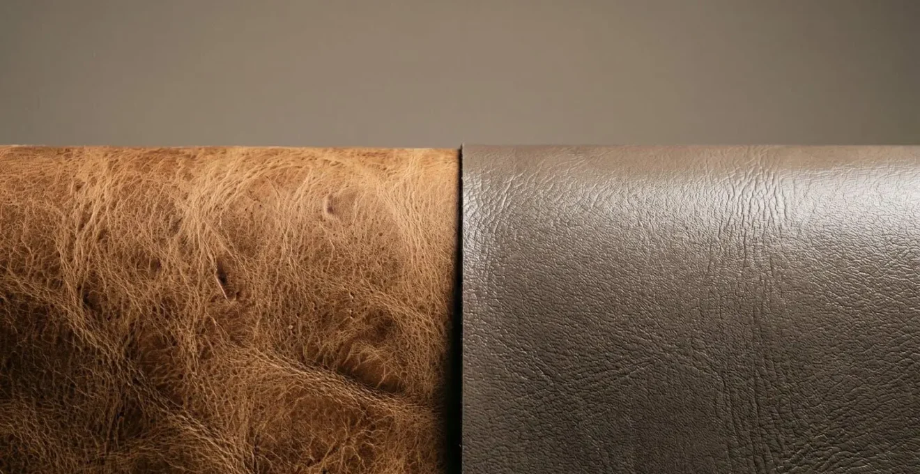 Comparaison visuelle entre cuir pleine fleur et croûte de cuir montrant les différences de texture et de qualité