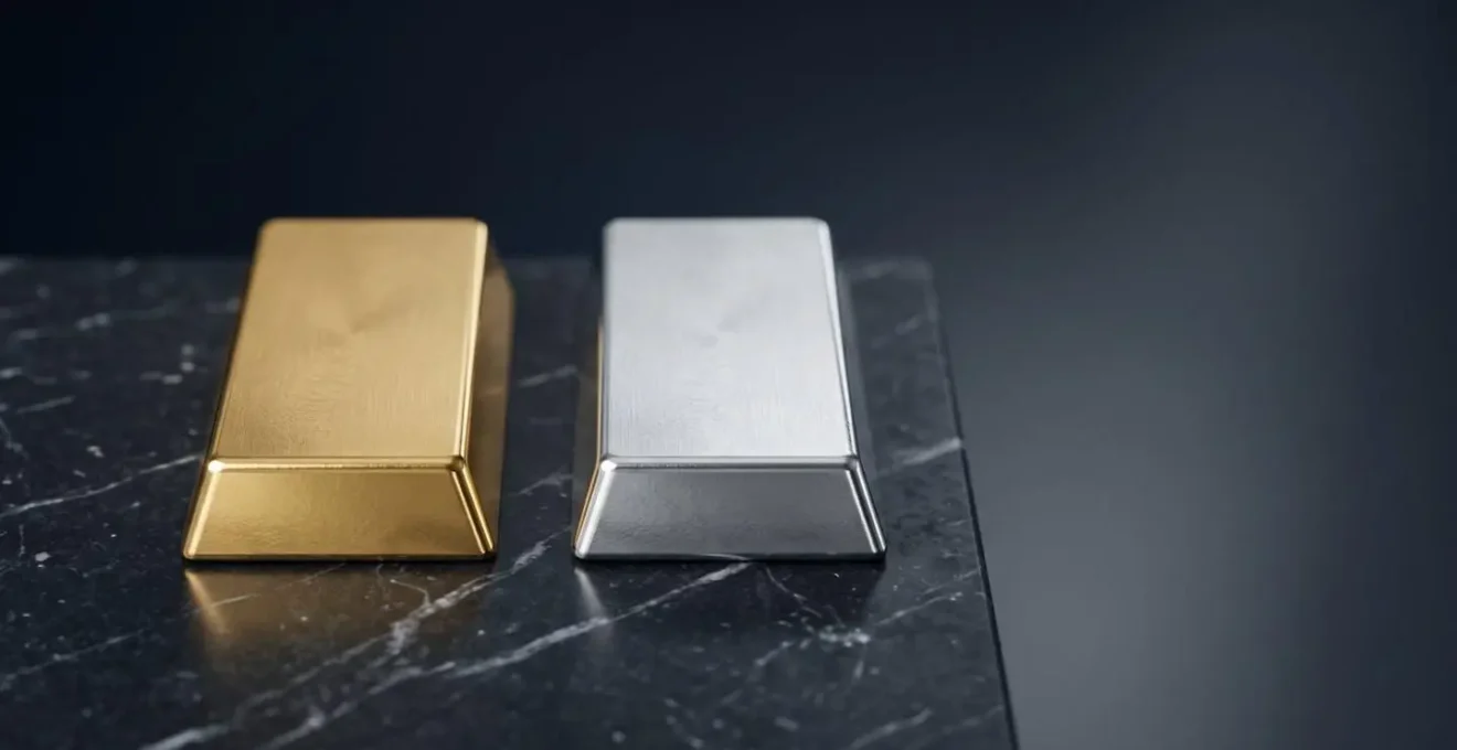 Bijoux en métaux précieux or et platine symbolisant la valeur patrimoniale et l'investissement