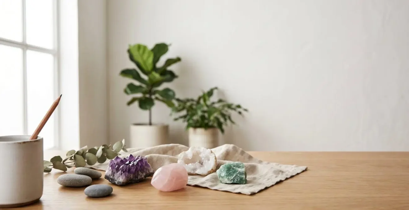 Pierres naturelles et cristaux pour la réduction du stress au travail, composition apaisante
